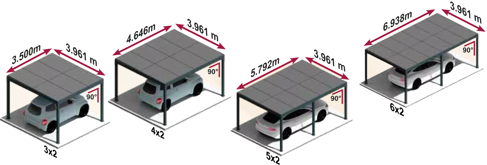 dimensions disponibles des carports solaires electra design 2 ilot